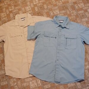 Men's Short-Sleeve Button-Down Shirt - Light Blue Columbia Fishing Shirts